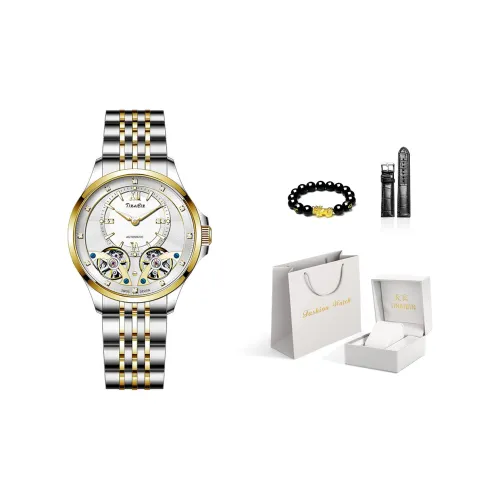 TINAIBIN Double Tourbillon Fly Reel Collection Автоматический механический механизм Стальной ремешок Часы Мужские часы Белый циферблат