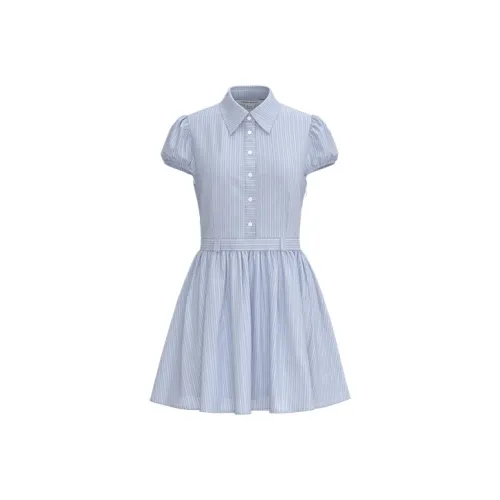 URBAN REVIVO Светло-синий Полосы Женские Короткие Платья с Длинными Рукавами