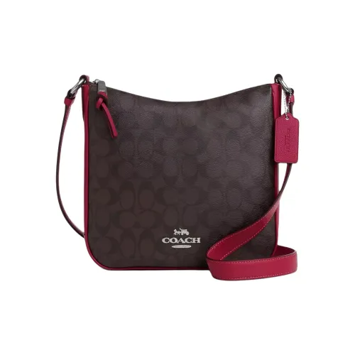 COACH Ellie Галька текстура Холст с кожей Сумка для документов Сумки через плечо Сумка через плечо Женская Кофейная и Красная
