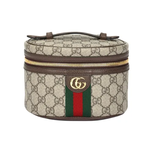 GUCCI Ophidia Холст и Кожа Косметичка Сумка Женская Эбеново-Коричневый