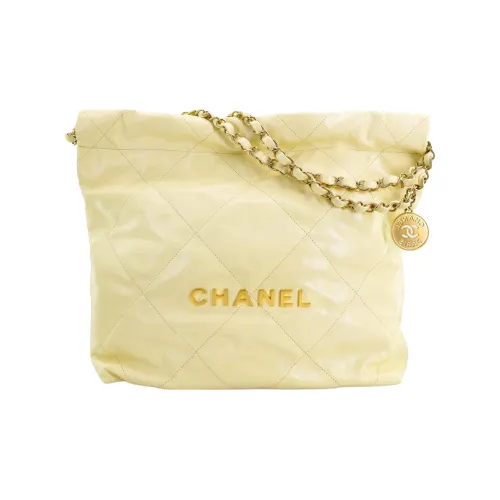CHANEL 22Bag Яркий Телячья кожа Мешок для мусора Тоут Сумка Сумка для покупок Сумка Сумка через плечо Маленький Женский Светло-желтый