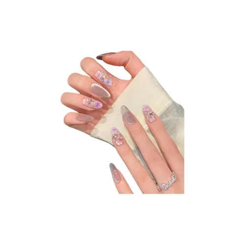 Fanze Цветочный Любовь Whispers Сушеный Цветочный Дизайн Стеклянные Бусины False Nail Овал Мягкий Jump Цвет Coquette