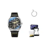 Серебристый черный ремень (подарочная коробка + браслет Roman)