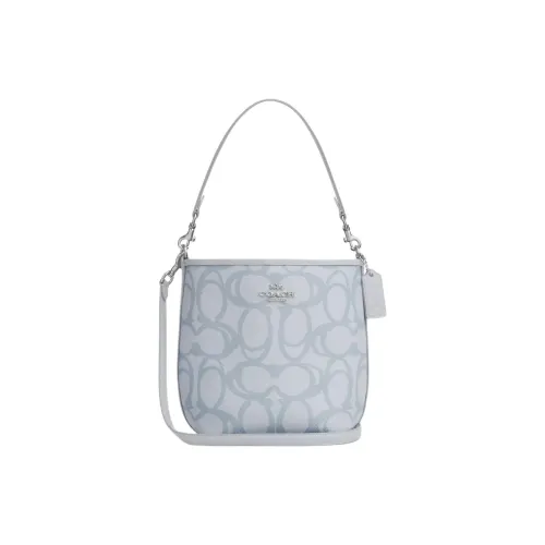 COACH Городская Сумка-ведро из Покрытого Холста Плечевая Сумка Маленькая Женская Ледяной Синий