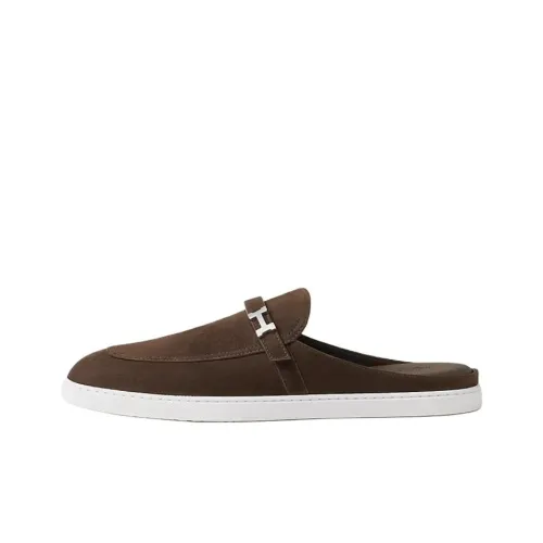 HERMES Резина Подошва Нет Особенный Эффект Домашние Тапочки Мужские Коричневые