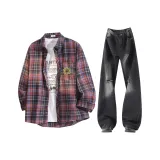 Red Plaid + Black Gray Pants  
Красная клетка + черные серые штаны