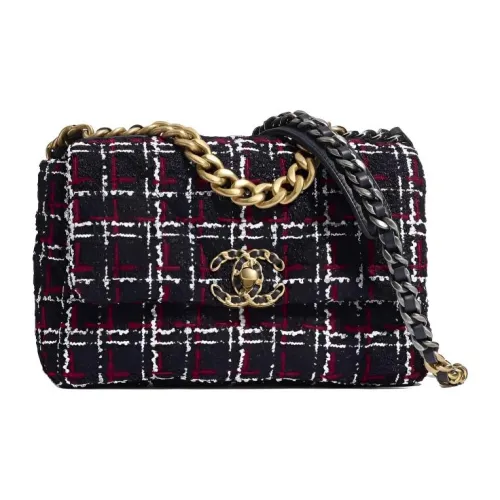 CHANEL 19Bag Клетка Фетр Цепь Сумка через плечо Маленькая Женская Морской Синий Белый Красный
