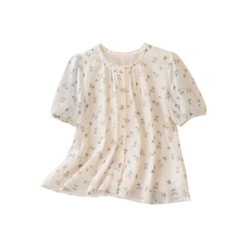 SIBAISHE Абрикосовый Голубой Цветок Женские Рубашки