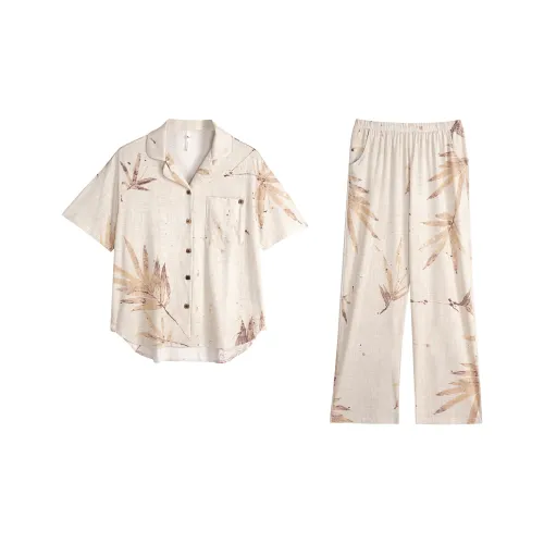 XUANZHITING Короткий рукав маленький откладной воротник штаны комплект пижамы женский