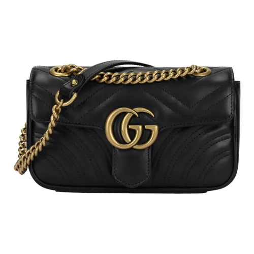 GUCCI GG Marmont Кожа Ma MENG 22 Цепочка Сумка с клапаном Сумка через плечо Мини Женские Черный