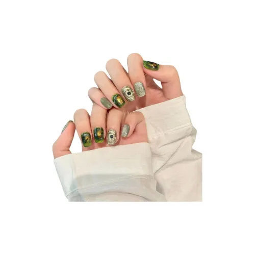 Fanze Изумруд Звездное небо Handcrafted False Nail Короткий LADDER Зеленый Jump Цвет Стиль Instagram 15 мм