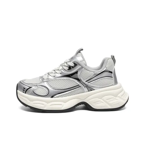 ZHR Seeking Амортизация Устойчивость к истиранию Дышащий Покрытие Низкий Топ Толстая подошва Кроссовки Женские Серебряный