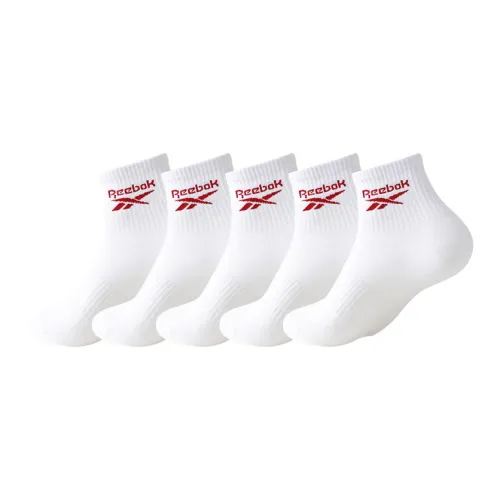 Reebok [5 пар] Белый Красный Логотип Мужские носки MID до икры