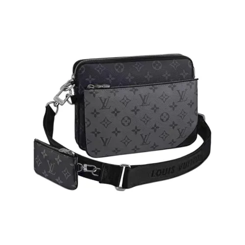 LOUIS VUITTON Trio Покрытый холст с кожаными вставками Курьерская сумка Клатч Сумка Сумка через плечо Мужская Серый