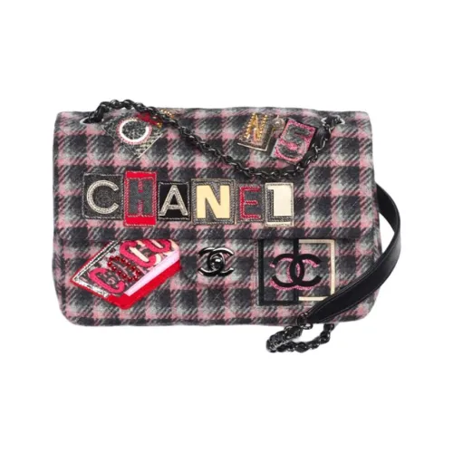 CHANEL Sheepskin Wool Twill Soft Wool Black Chain Shoulder Bag Women's Black Pink Gray