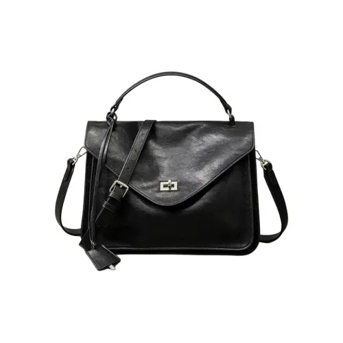 SHIZIYOUA Сумка из коровьей кожи среднего размера мужская черная