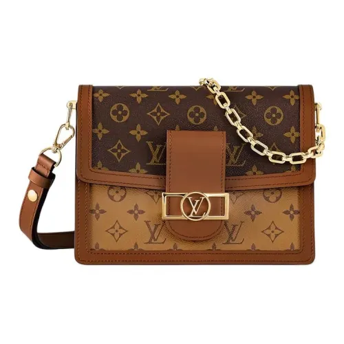 LOUIS VUITTON Dauphine Покрытый холст с кожаными вставками комбинированный Dafne Портативный Crossbody сумка плечевая сумка средний размер женский коричневый