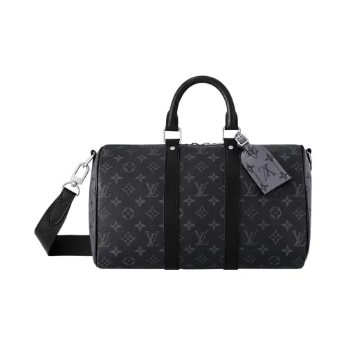 LOUIS VUITTON Keepall Покрытый холст с коровья кожа Сумка через плечо Сумка Мужская Черная