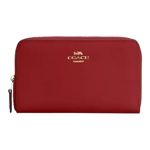 COACH Zip Around Кожа Кошелек Маленький Женский Винтажный Красный