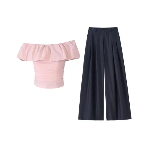 MARIE·COCO Розовый топ + Темно-серые брюки Женские повседневные костюмы