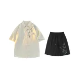 Экрю + Черные шорты