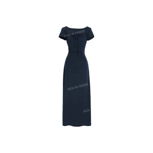 RICH IN CHEESE Темно-синий Женские Короткие Платья с Короткими Рукавами