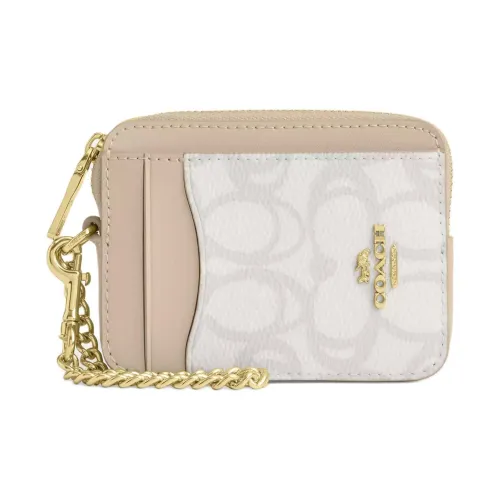 COACH Подпись Покрытый холст Картхолдер Мини Женский Айвори Песочный Желтый