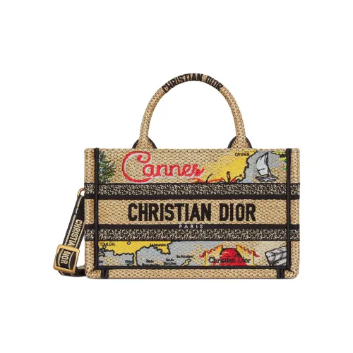 DIOR BookTote Хлопок Тоут Сумка Сумка для покупок Сумка через плечо Сумка Маленькая Женская Бежевая