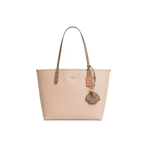 COACH Городская кожаная сумка-тоут сумка для покупок сумка через плечо большая женская кремовая и коричневая