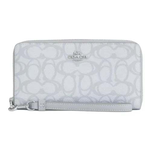 COACH Zip Around Покрытый холст Кошелек Маленький Женский Ледяной синий