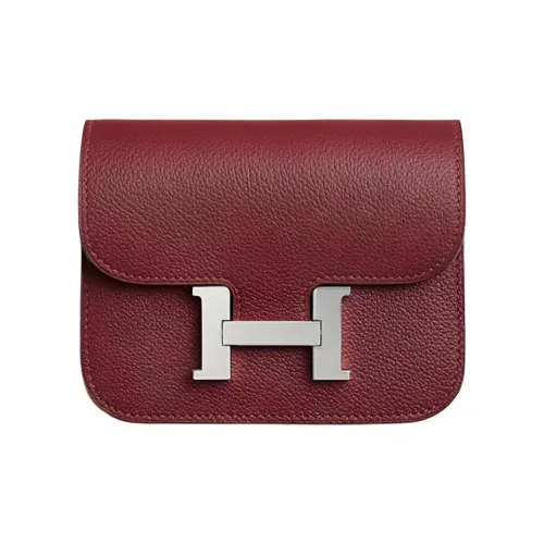 HERMES Constance Slim Evercolor Телячья кожа Кошелек Держатель для карт Бананка Женская HERMES Красный
