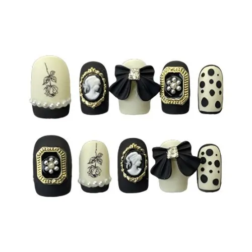 PIAC Черный Короткий Квадрат Розово-золотой Hepburn Avatar Chanel Inspired Бант Handcrafted False Nail Квадрат