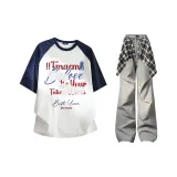 Темно-синий, синий, полосы + светло-серые штаны