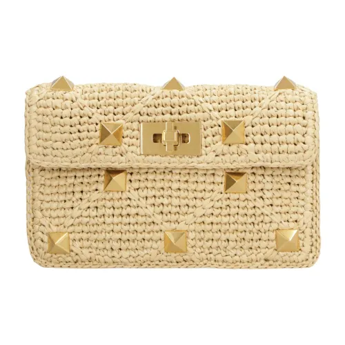 Valentino Roman Stud Кожа Клатч Маленький Женский Бежевый