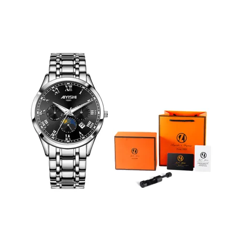 AIYISHI Кварцевый механизм ремешок из нержавеющей стали черный циферблат мужские часы