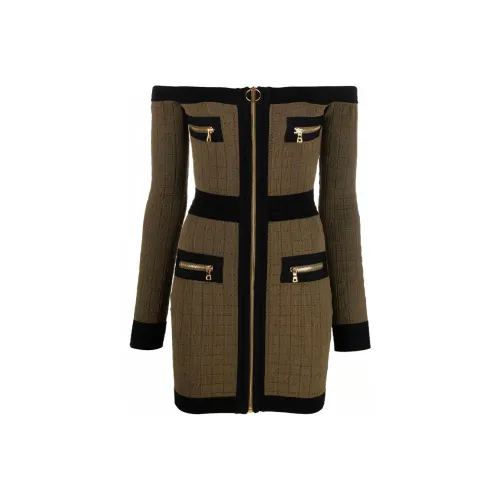 BALMAIN Зеленое Женское Длинное Платье с Рукавами