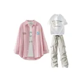 Red White Striped Shirt + Light Khaki Cargo Pants  
Красная белая полосатая рубашка + светлые хаки карго штаны