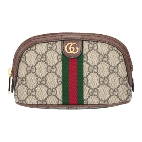 GUCCI Ophidia Холст и Кожа Клатч Сумка для туалетных принадлежностей Косметичка Большая Женская Эбеново-Коричневая