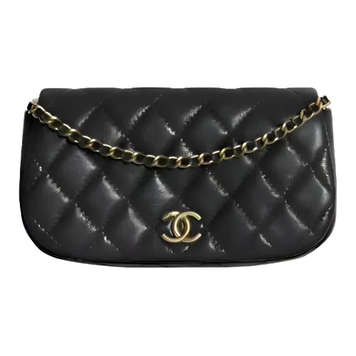 CHANEL 22K Осенний и Зимний Овчина Сумка с клапаном Чехол для телефона Женские Черный