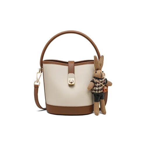 PT'SON Корова Кожа Ведрообразная Сумка Сумка на плечо Сумка обычная Женская Экрю