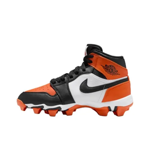 Jordan Air Jordan 1 Устойчивый к истиранию MID Топ Детские футбольные бутсы Белый Черный Оранжевый Подростки