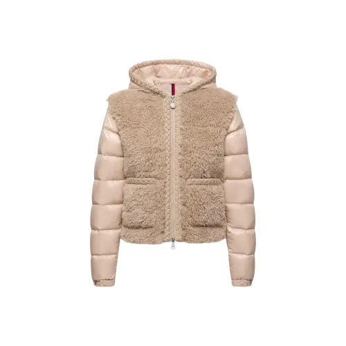 Moncler Plantay С капюшоном Тедди Короткий Пуховик Женские Бежевый