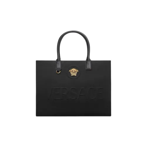 VERSACE Холст Тоут Сумка Сумка для покупок Сумка через плечо Сумка Большая Женская Черная Золотая