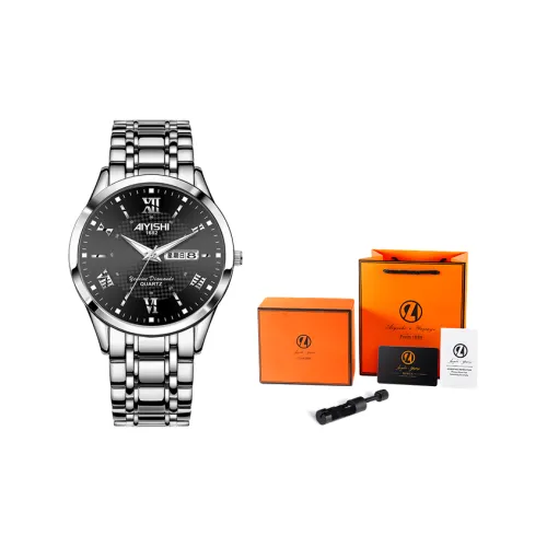 AIYISHI Наручные часы Кварцевый механизм Черный циферблат Мужские часы Старшая школа Студенческие Повседневные Наручные часы Подарочный набор в коробке