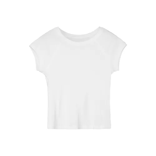 Fstudio Корейский стиль Однотонный Круглый вырез Топ Трикотажная ткань Короткий рукав Т-рубашка Женская