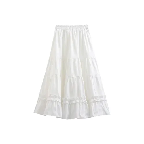 Cotton Gene Белый Женские Повседневные Длинные Юбки