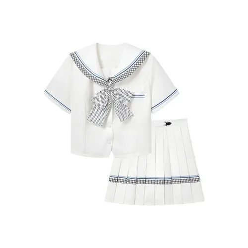 DOSOHEB Двухкомпонентный набор [Белый топ + Галстук-бабочка + Белая юбка] Женская униформа
