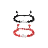 Обсидиан-Темно-ночной Хранитель Браслет с бусинами + Клубничный кварц-Розовый Хранитель Браслет с бусинами из клейкого риса
