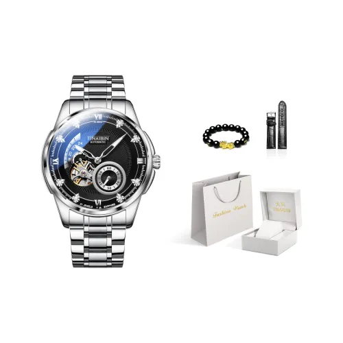 TINAIBIN Механический механизм ремешок из нержавеющей стали унисекс черный циферблат