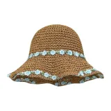 Кофейный Синий [Синий кружевной отделка соломенная шляпа]